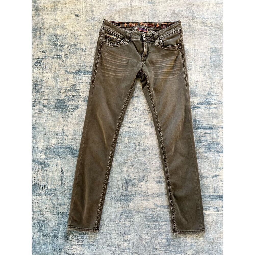Rock Revival Gray Betty Skinny Jeans w Metallic Rhinestone Accents 28"